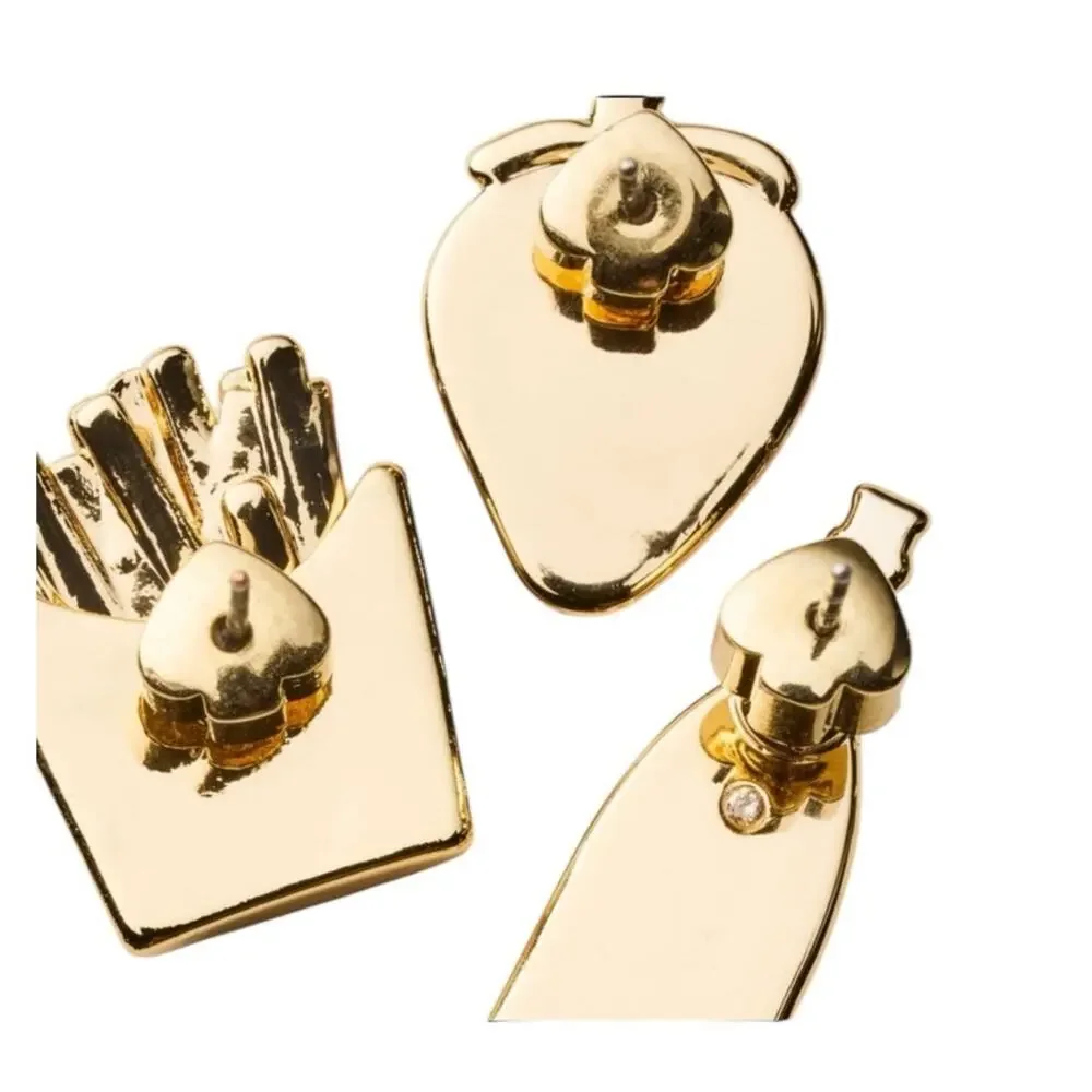 Kate Spade x Target Novelty Stud Earrings 3-Pack Strawberry Fries Champagne - Picture 3 of 4